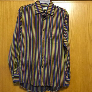 renoma black/bright multicolor stripe button shirt